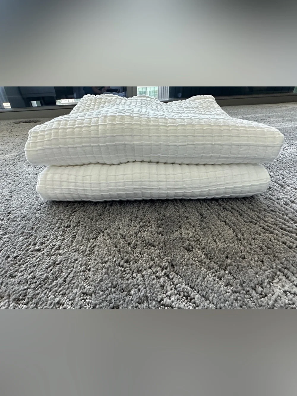 Quince Organic Ribbed Cotton Pillow Shams - King - White - Like New